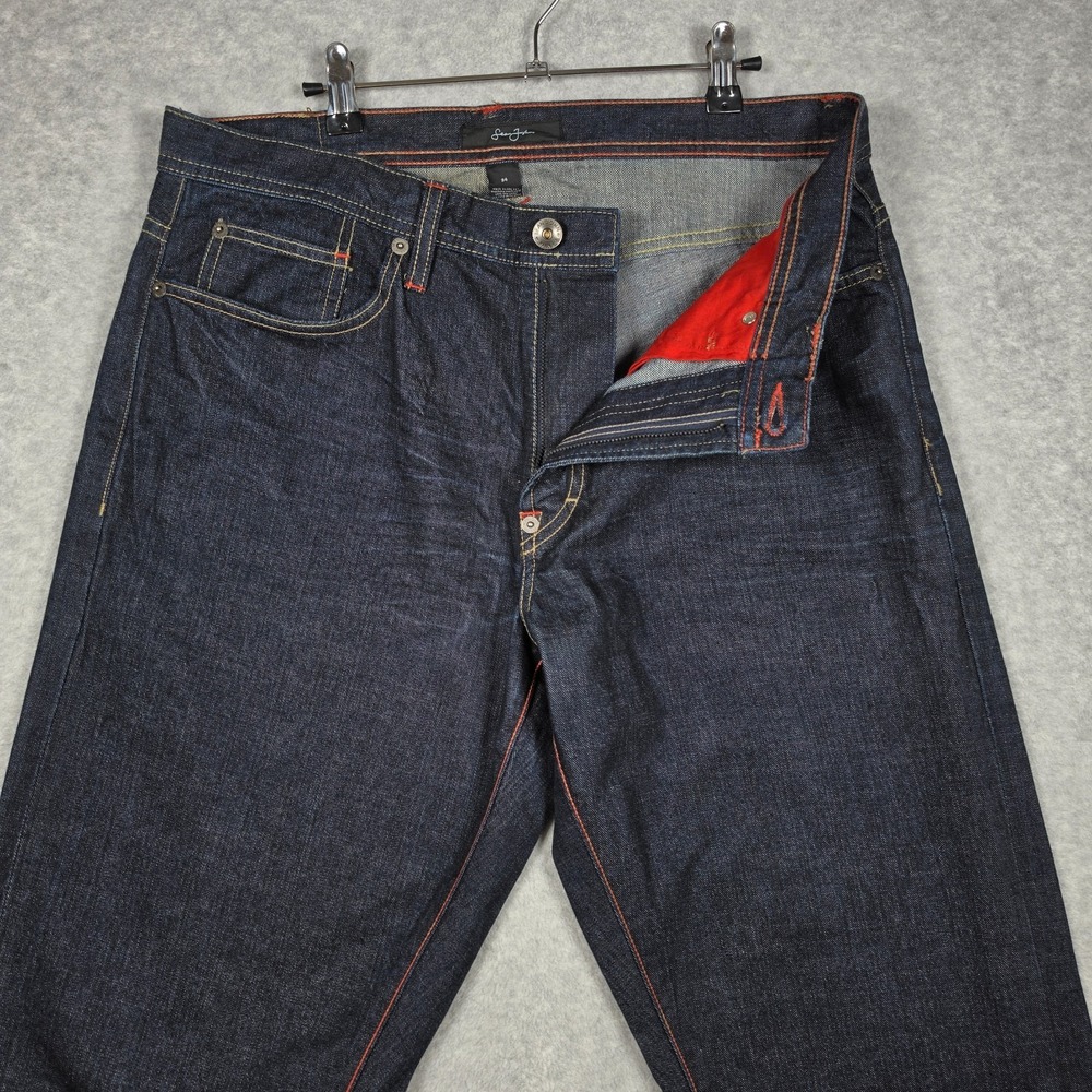 Vintage Sean John Jeans Mens Size 34x33 Dark Wash Red Stitching Relaxed Straight